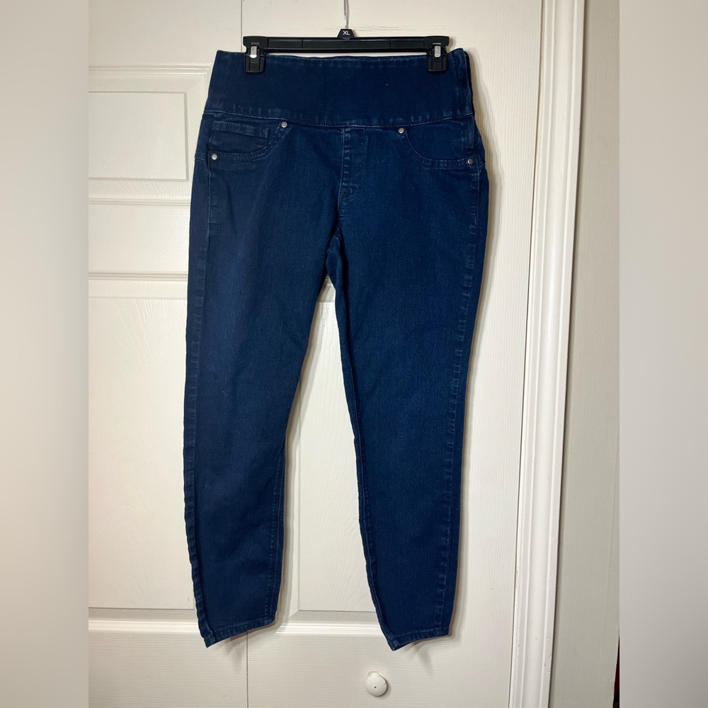Spanx Sara Blake Alexia Blue Skinny Jeans Side Zip Pull On Jeggings Size Medium